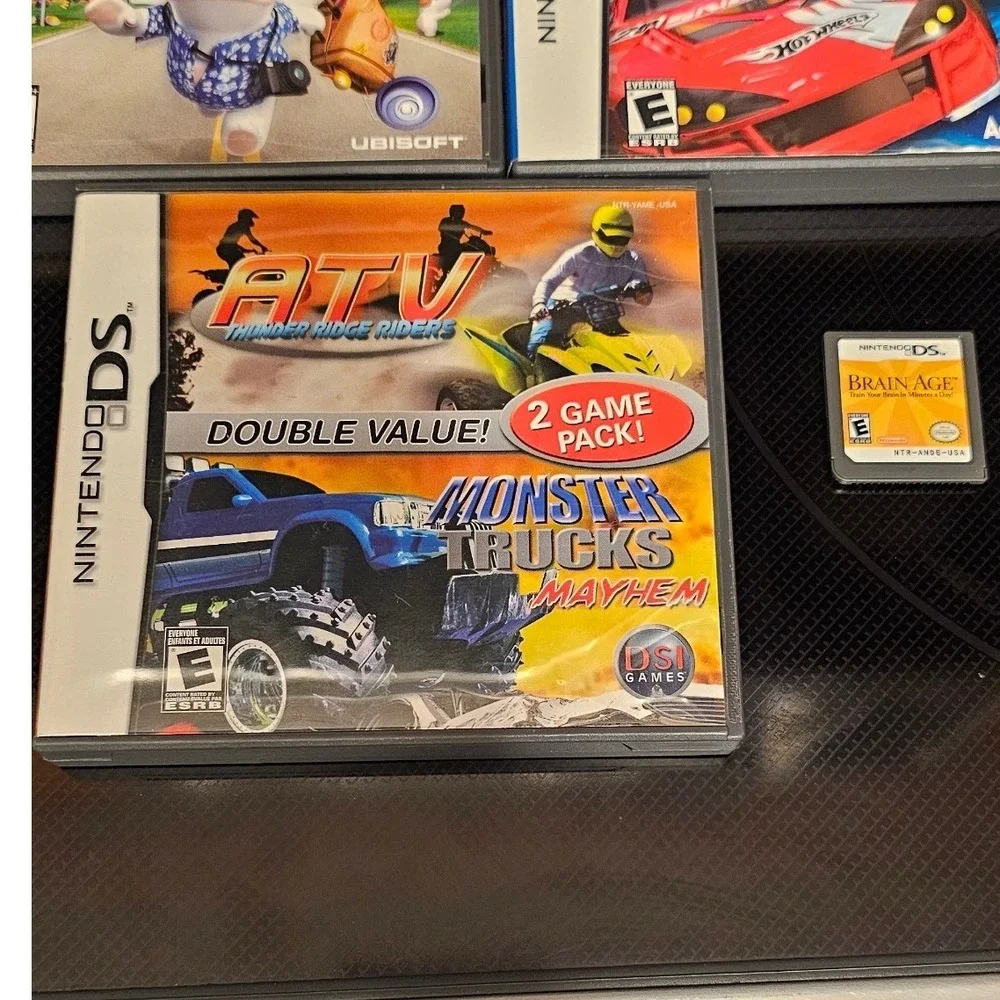 Nintendo DS Game Lot Cars 2 Up Rayman Rabbids Hot Wheels ATV Brain Age Bundle